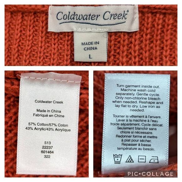 Coldwater Creek Orange Textured Cable Crew Neck Pullover Sweater Women Size L - Picture 4 of 4